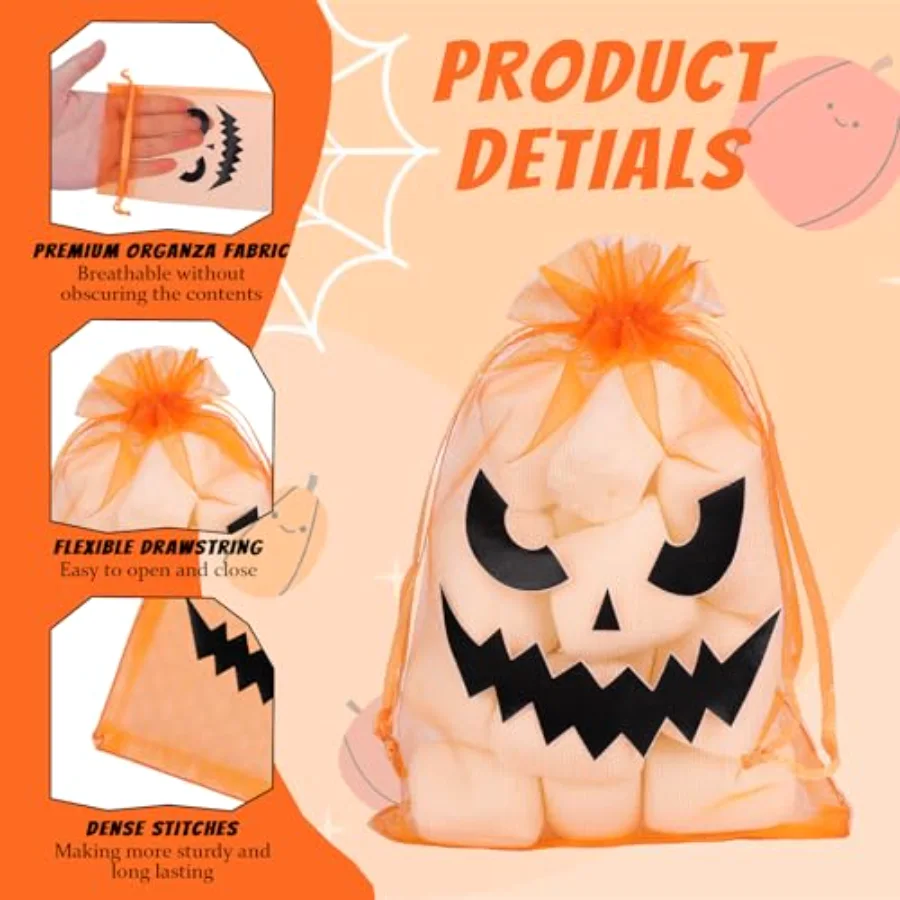 200 Pcs Halloween Organza Bags Black Orange Evil Pumpkin Face Jewelry Gift, view 3