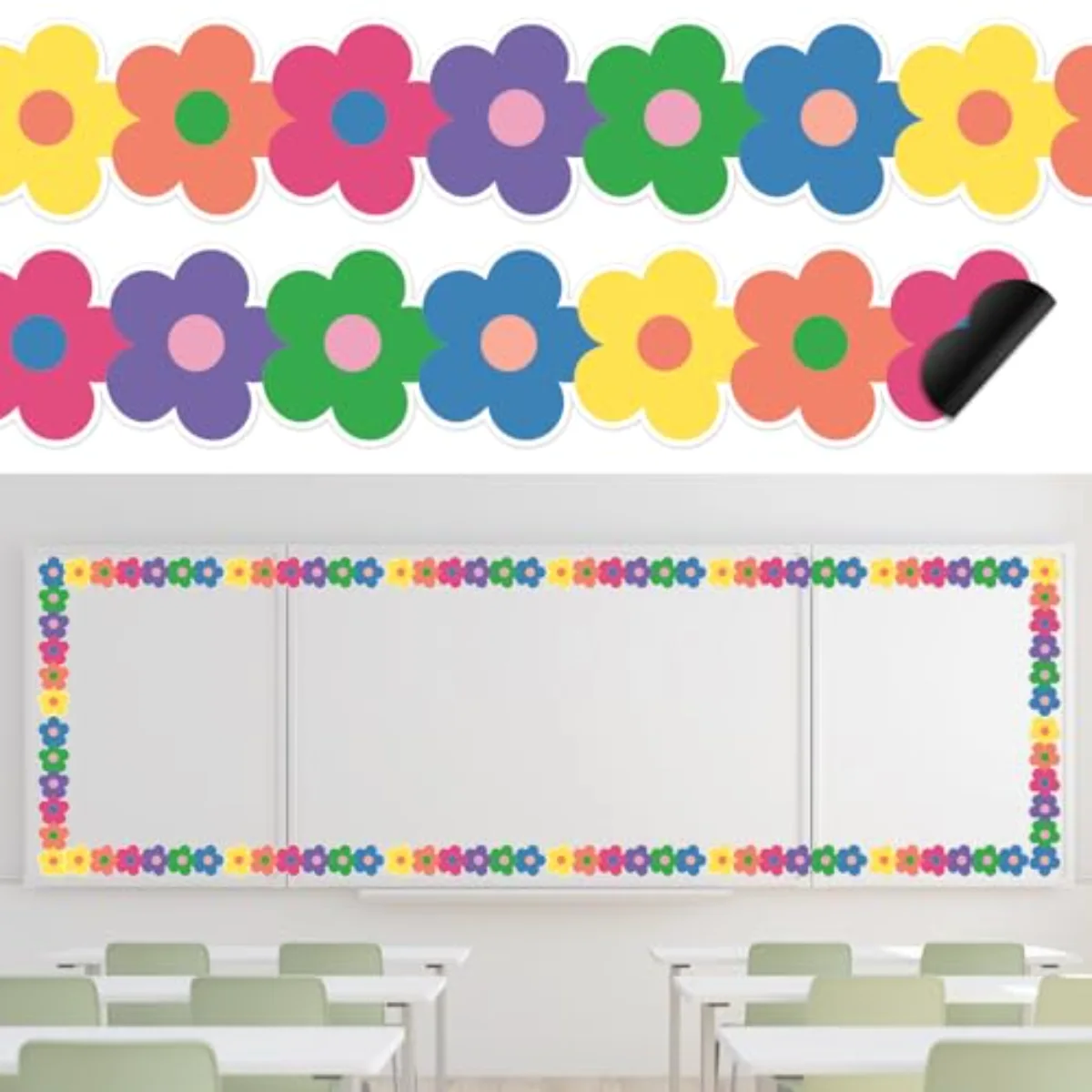 24 Pcs Preppy Hippie Flower Magnetic Bulletin Board Border Back to School