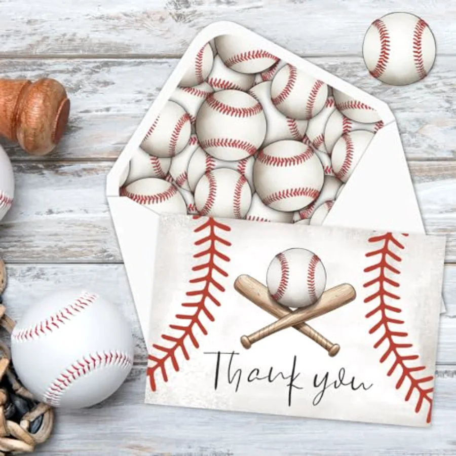 30 Pcs Baseball Thank You Cards Greeting Cards Vintage Baseball Note Card, view 4