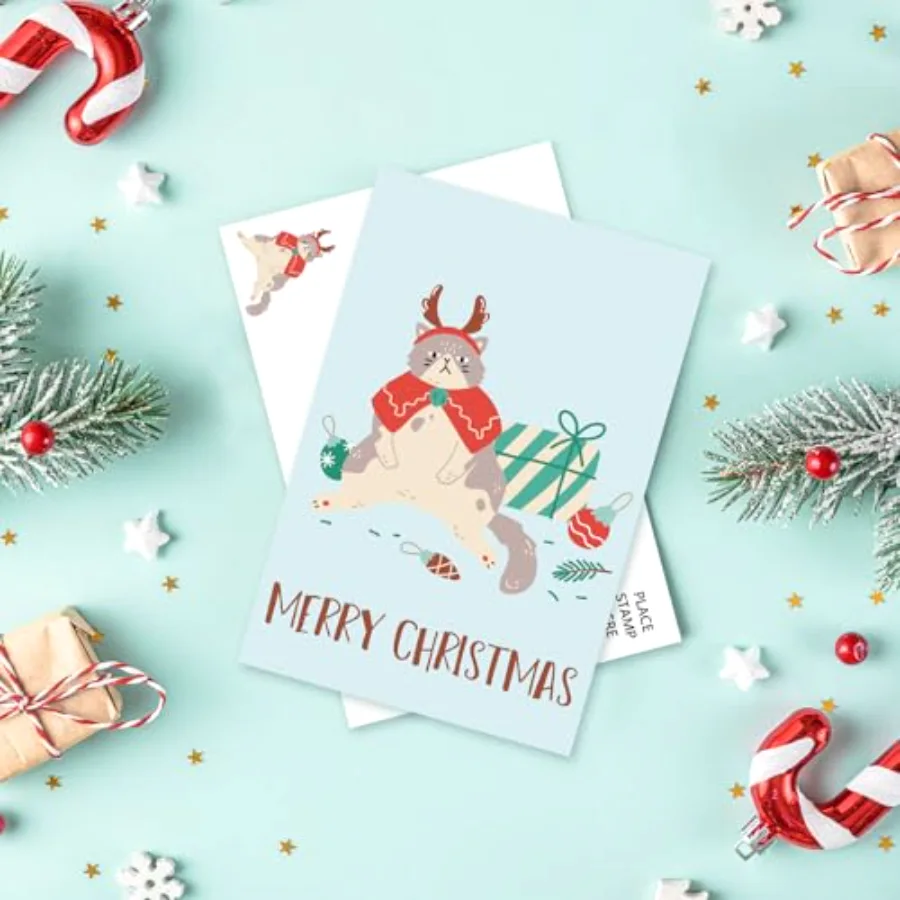 36 Pcs Christmas Postcard Colorful Cat Post Card 6 Designs Double-Sided, view 3