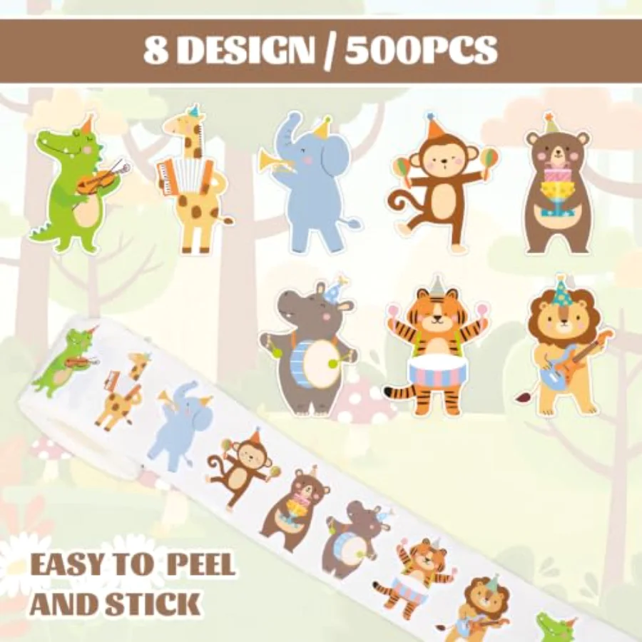 500Pcs Animal Parade Sticker Roll Cartoon Zoo Animal Stickers, view 2