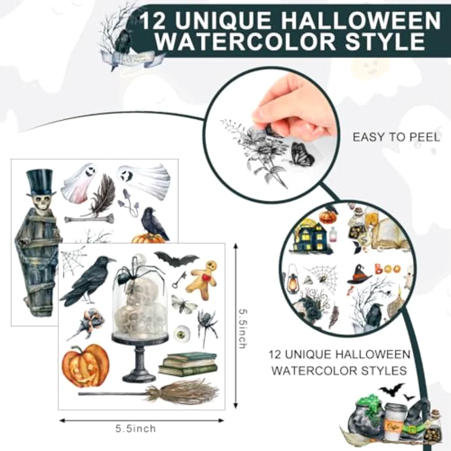 12 Sheet Halloween Rub on Transfer for Crafts Ghost Skull Pumpkin Rub on, view 2