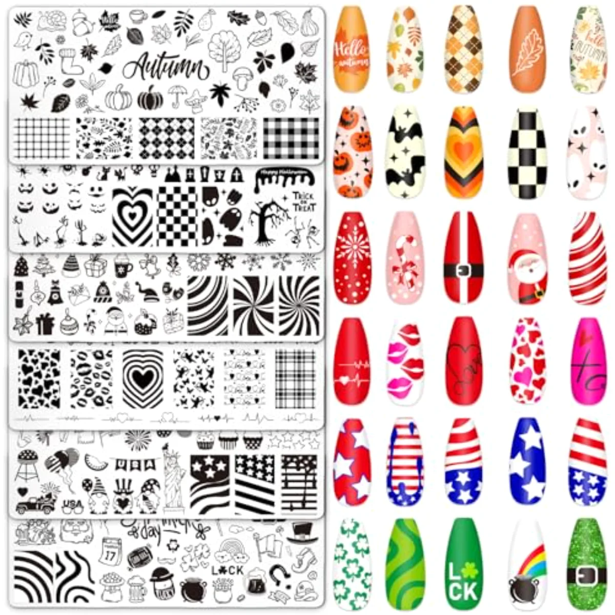 6 Pcs All Holiday Nail Art Plates