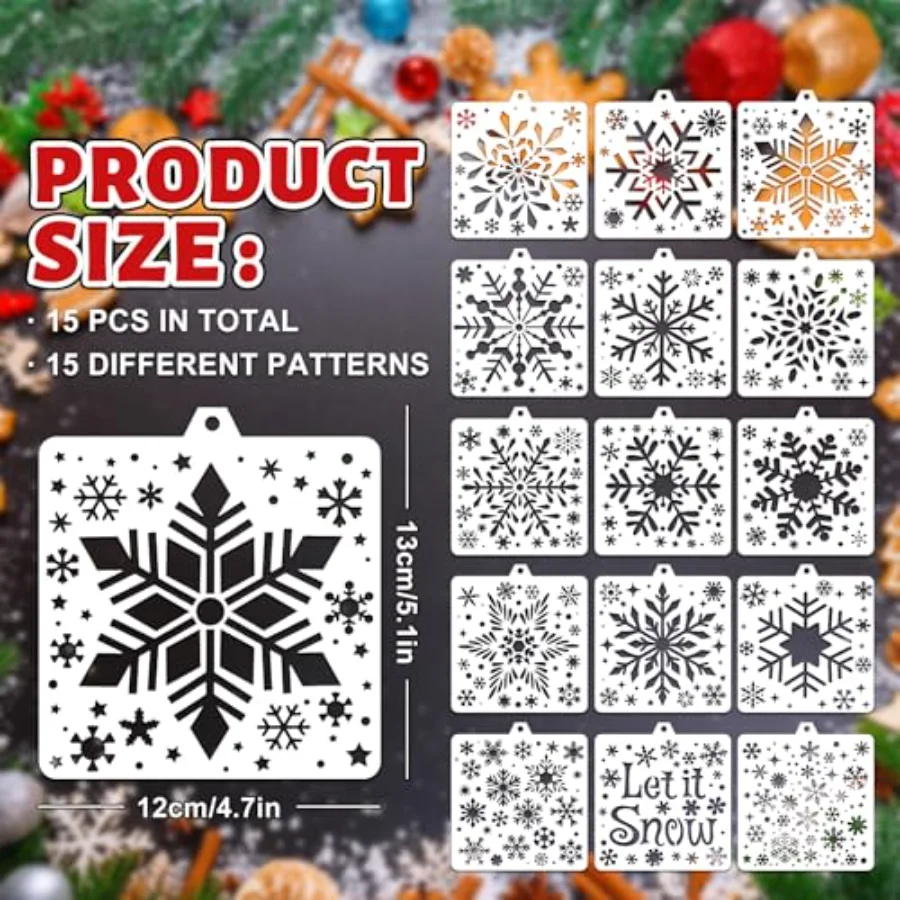 15 Pcs Snowflake Cookie Stencils Painting Stencils Christmas Decorative, view 2