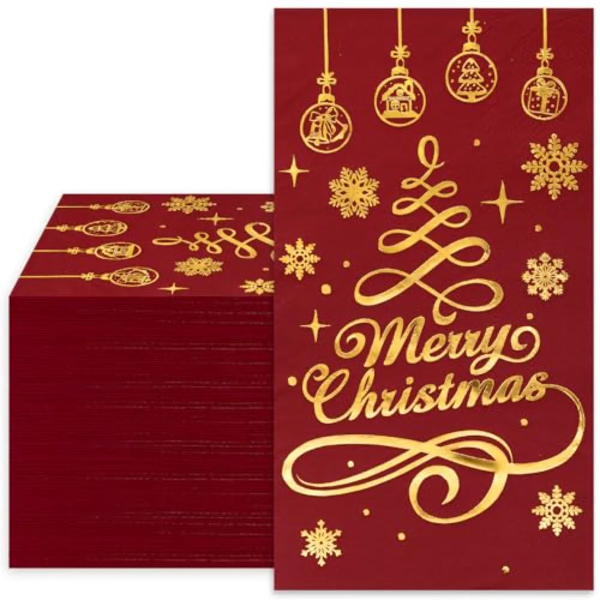 Merry Christmas Guest Paper Napkin Red Gold Foil 3 Ply Disposable Napkin