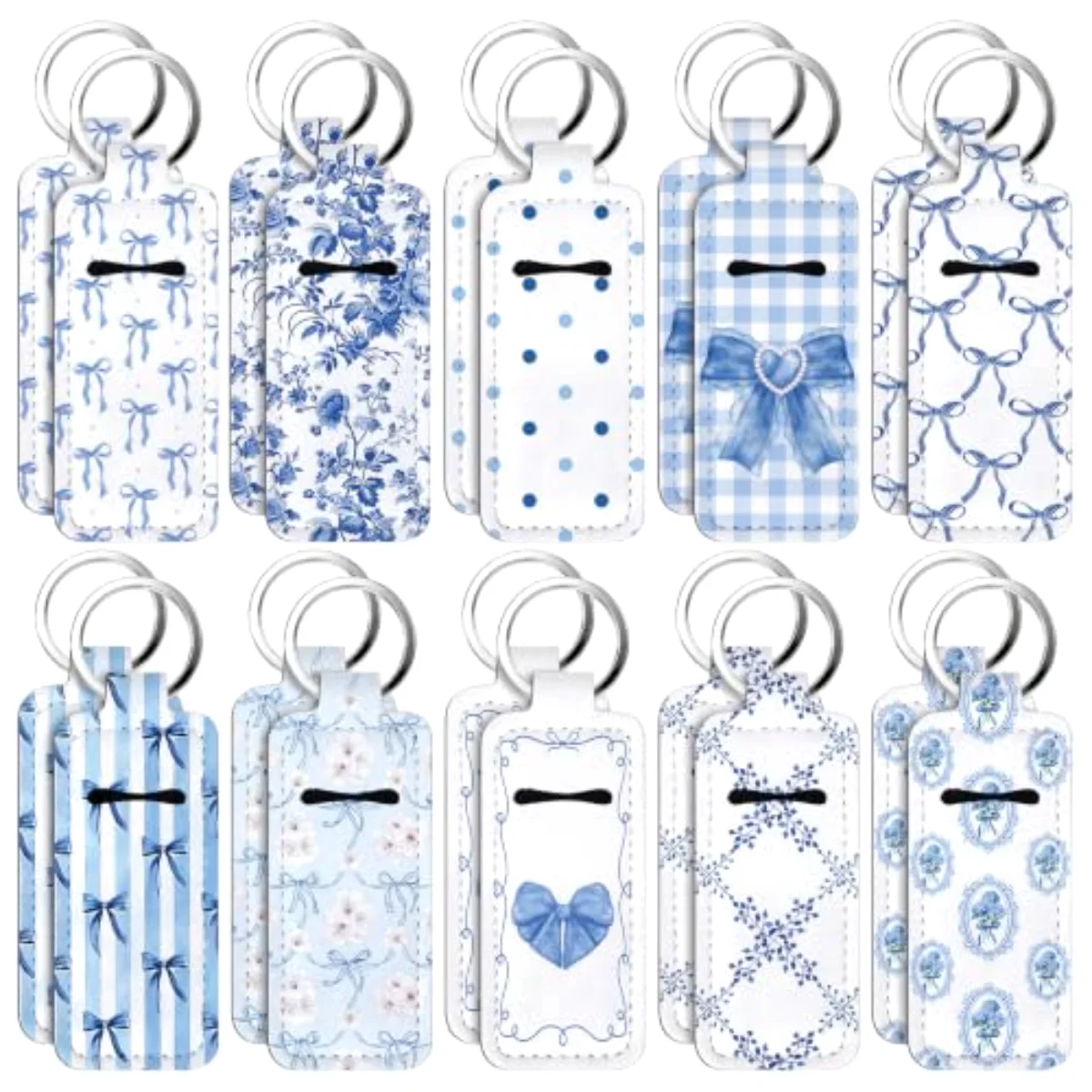 40Pcs Coquette Bow Lipstick Holder Keychain Blue Bow Pocket Lip Balm