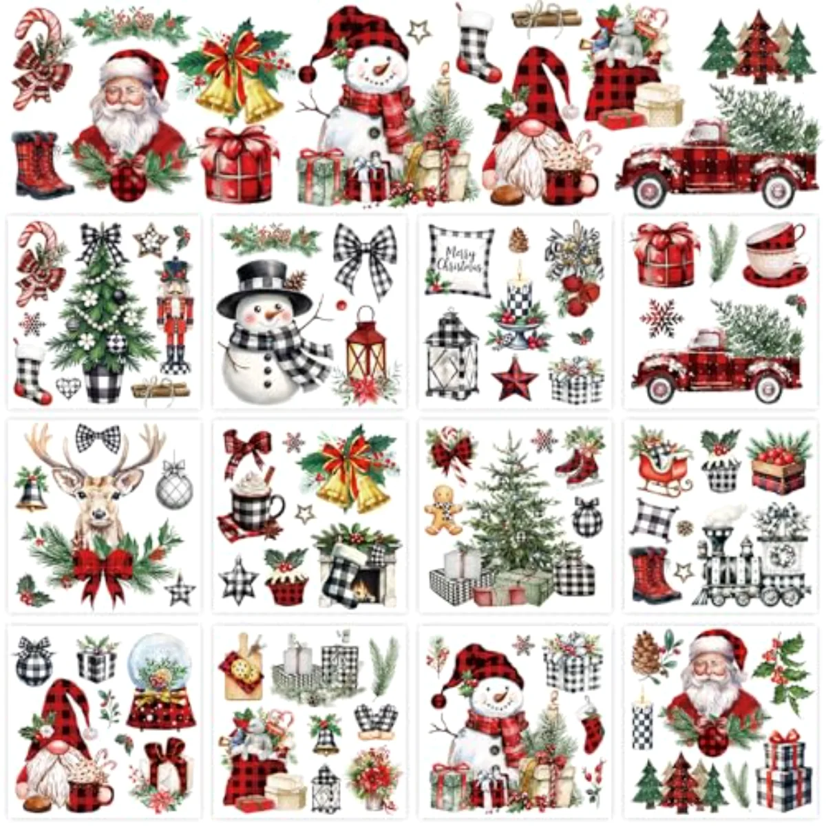 12 Sheets Christmas Rub on Transfer for Crafts Watercolor Plaid Xmas Tree