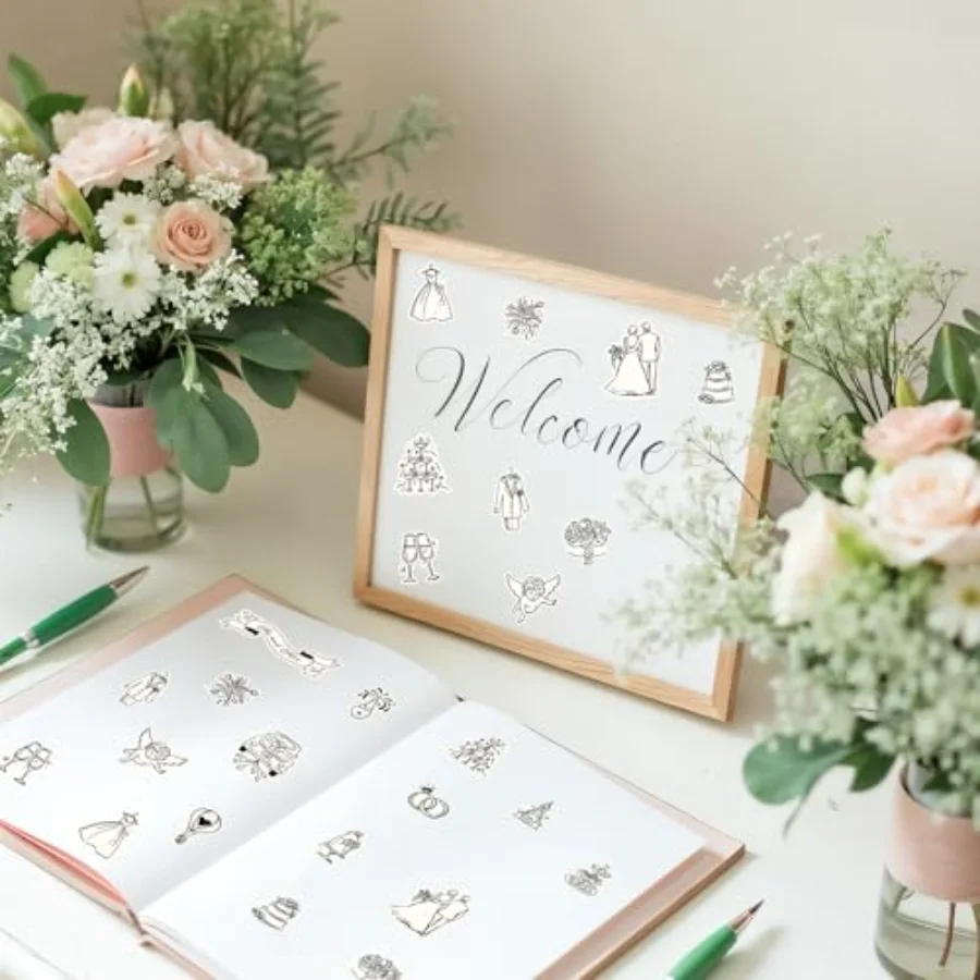 294Pcs Wedding Stickers Seal Decals Black Beige Groom and Bride Cupid, view 4