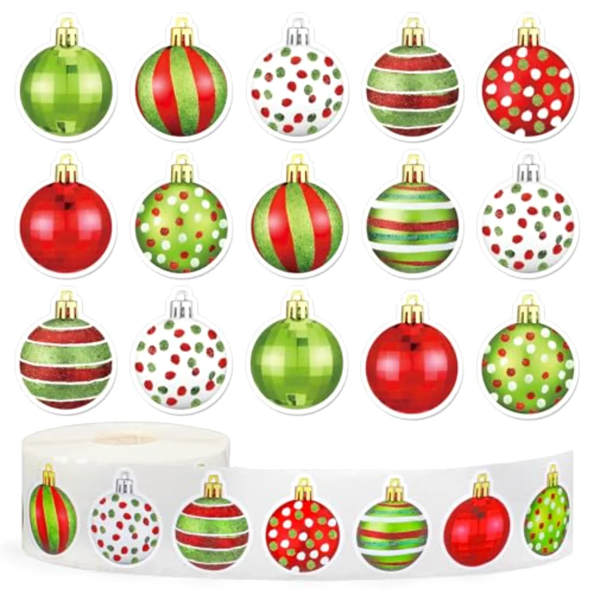 1000 Pcs Christmas Ball Stickers Roll Red Green Ball Ornament