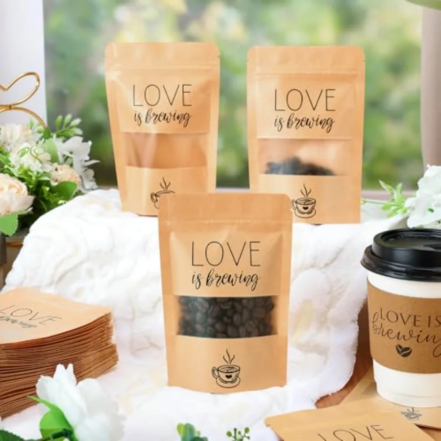 50 Pack Kraft Resealable Bags Love is Brewing Bridal Shower Decoration, view 4