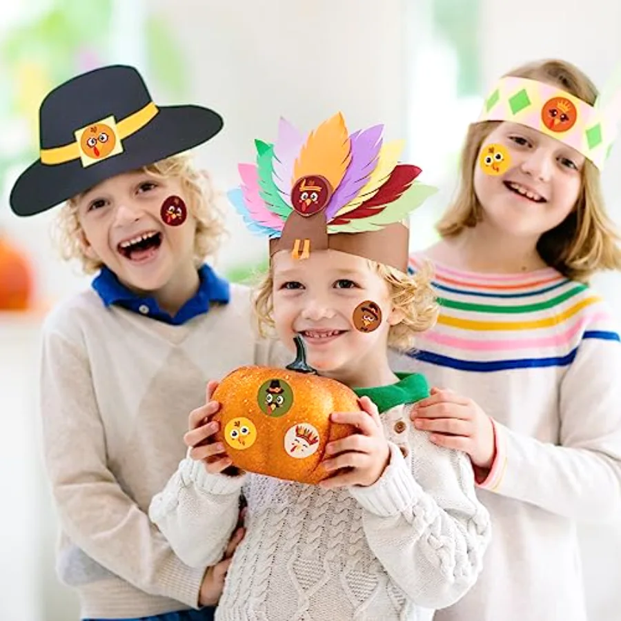 1000Pcs Thanksgiving Stickers Roll Cute Turkey Expressions Stickers, view 4