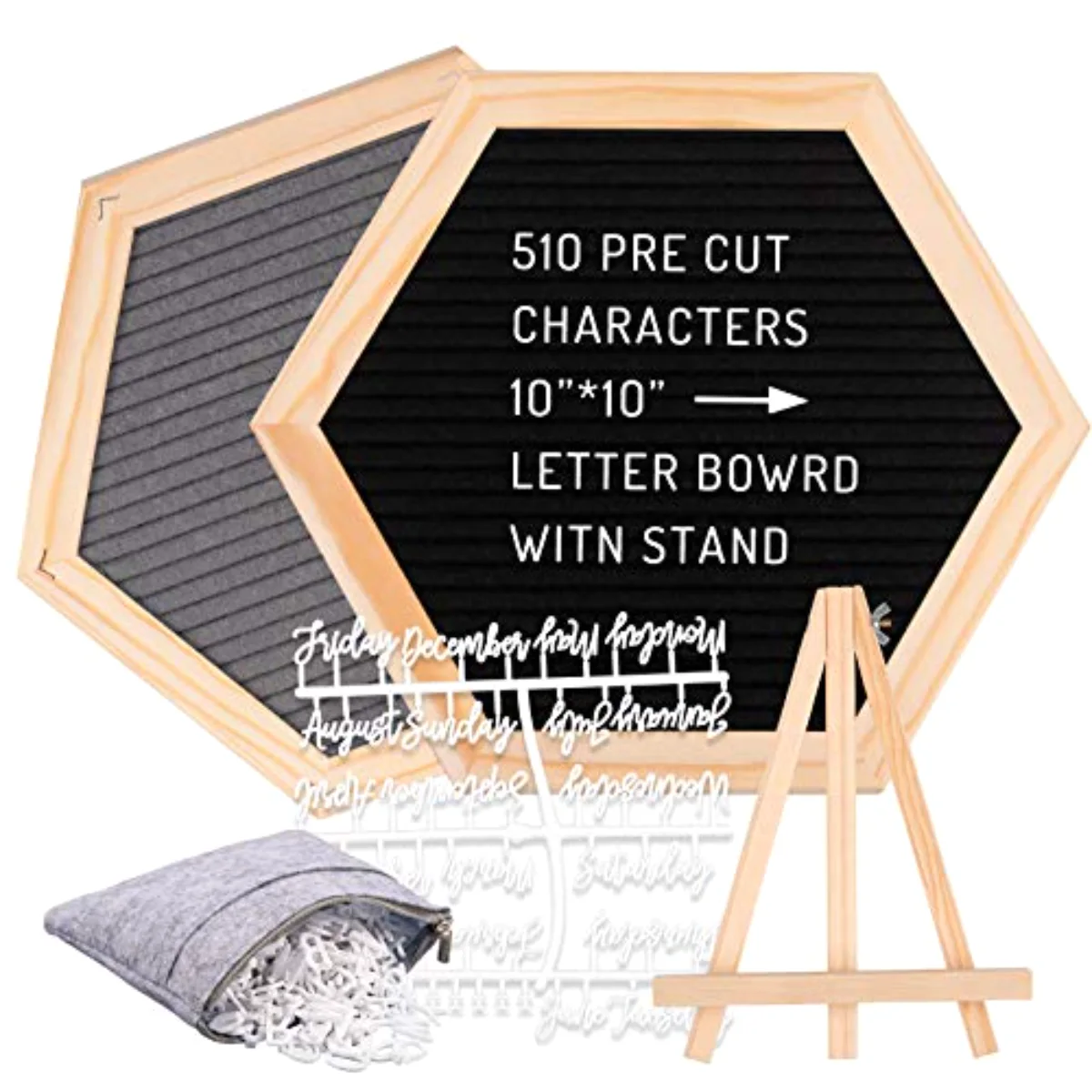 Double Sided Felt Letter Board Kit with 510 Letters Wooden Stand Bag