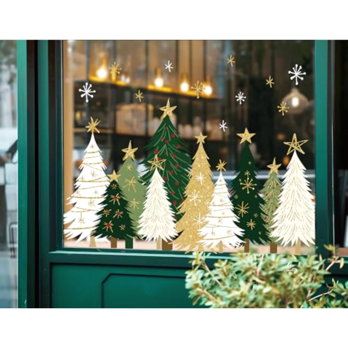 9 Sheets Christmas Window Clings Window Decals White Green Gold Xmas Tree