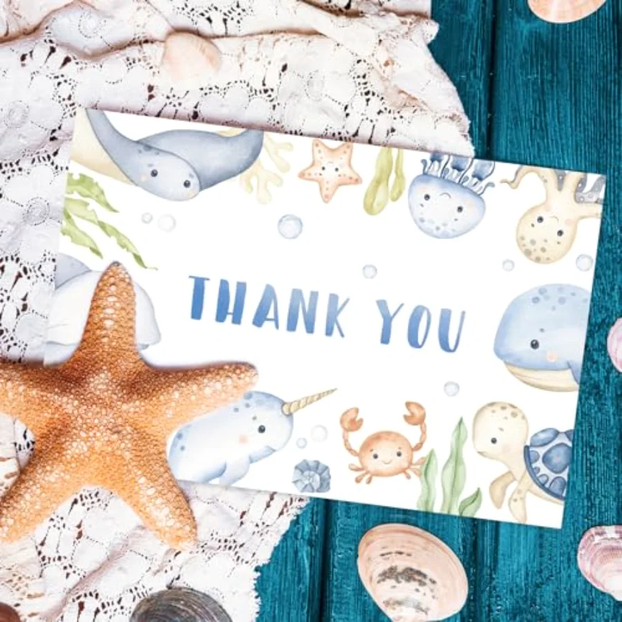 24Pcs Under the Sea Thank You Cards Watercolor Marine Animals Greeting, view 4