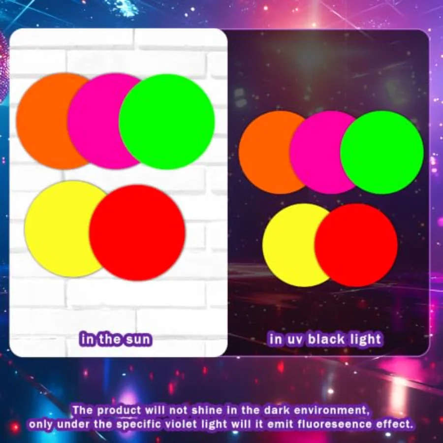 30 Pcs Neon Colored Round Stickers 4 Inch Glow in The Dark Self-Adhesive, view 3