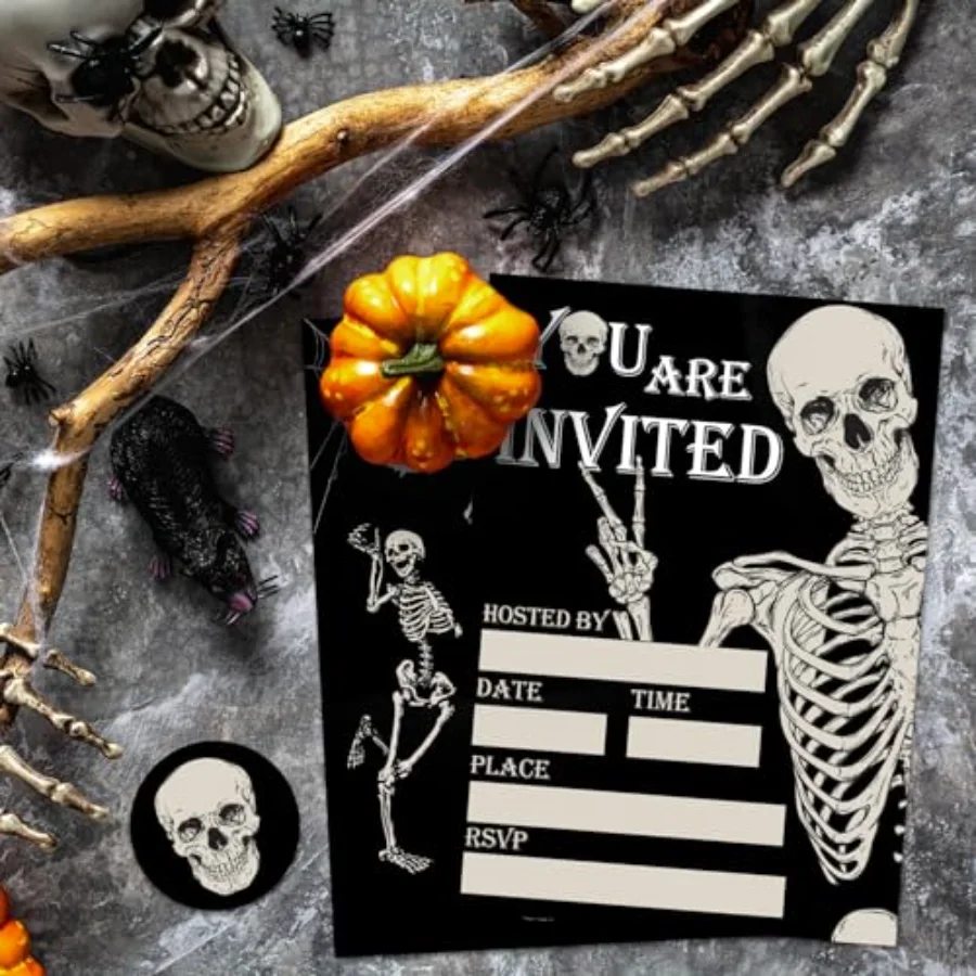 25 Sets Halloween Invitations with Envelopes Stickers Black Dancing, view 4