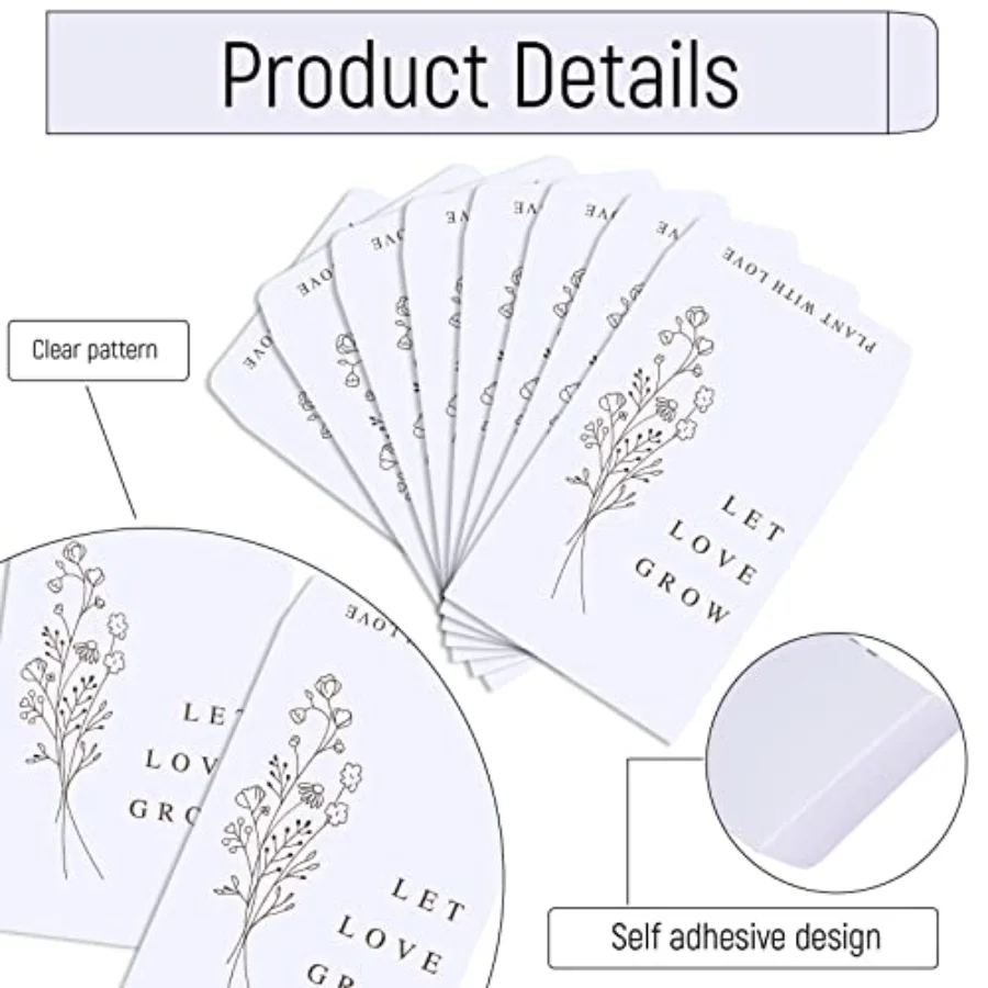 200 Pack Wedding Favor Packets Let Love Grow Self-Adhesive White Envelope, view 3