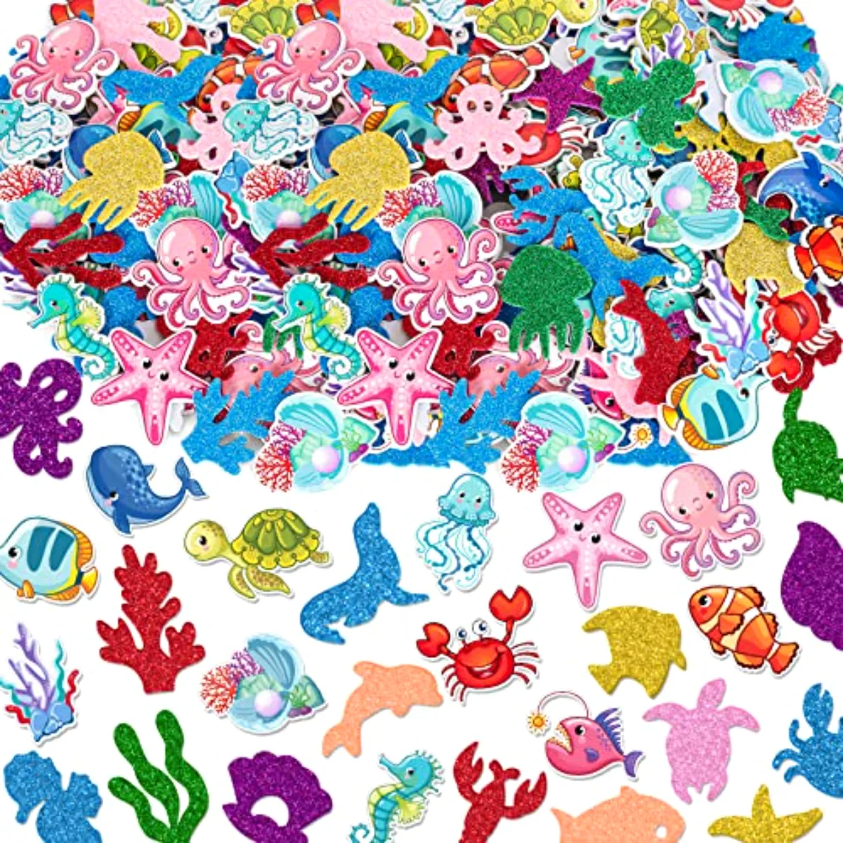 350Pcs Glitter Sea Animals Foam Stickers Colorful Ocean Life Decals