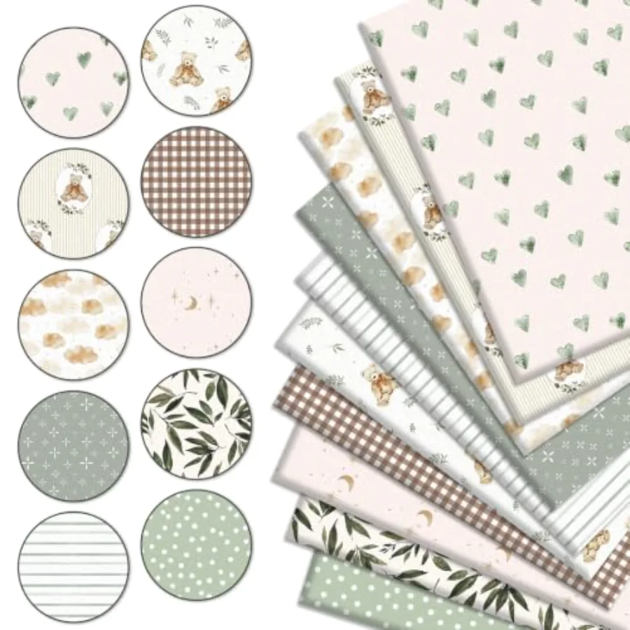 10Pcs Bear Cotton Fabric Bundles, view 3