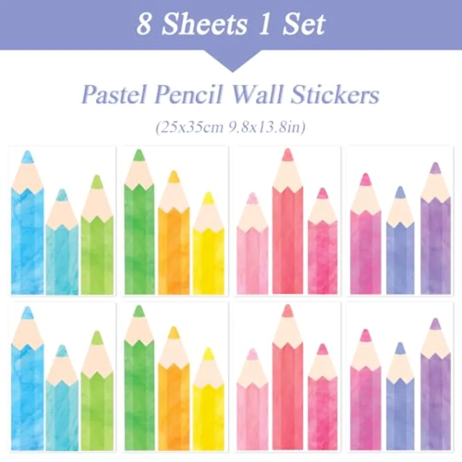 8 Sheet Pastel Pencil Wall Stickers Watercolor Macaron Color Pencil Peel, view 2