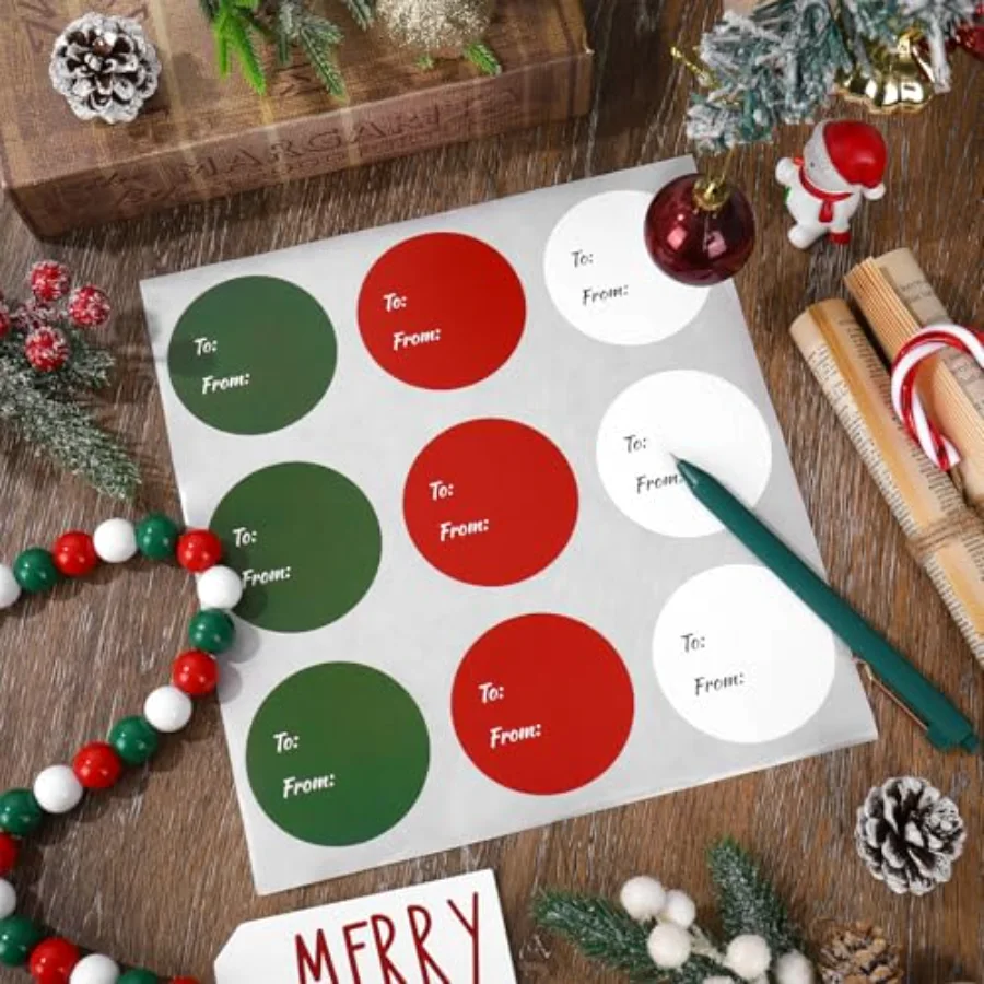 315Pcs Christmas Paper Gift Tag Sticker 2.5 Inch Red Green White Circle, view 4