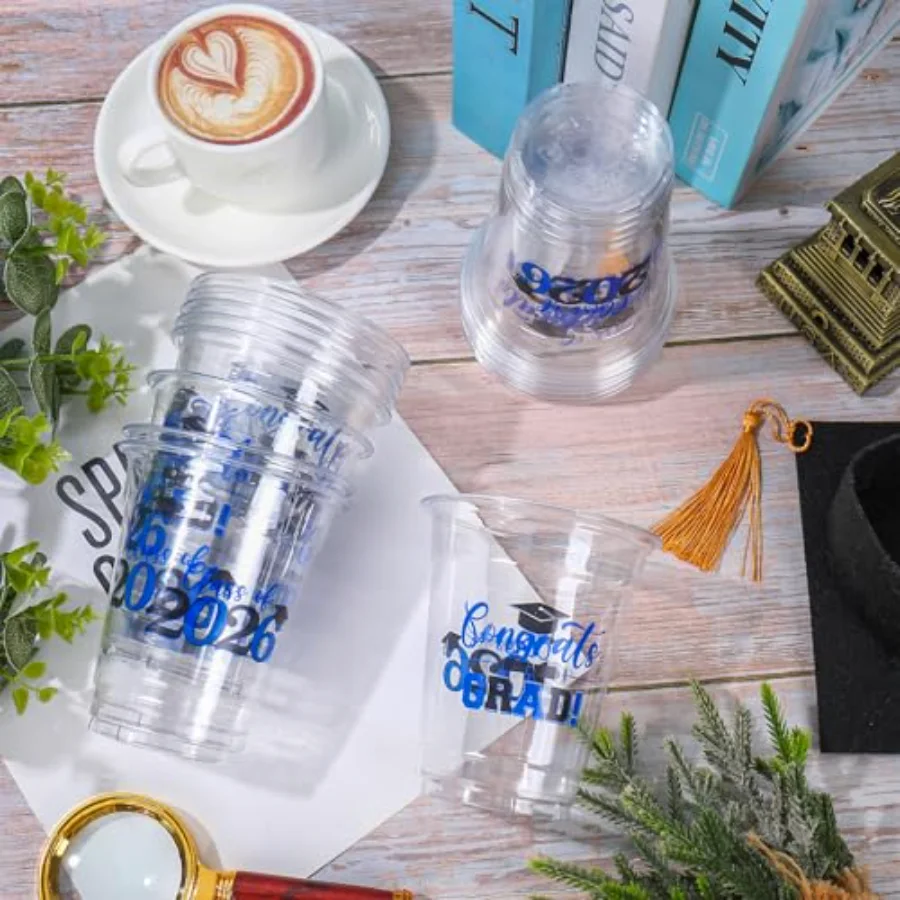 50Pcs 12oz Graduation Disposable Cup Class of 2025 Plastic Party Cup Black, view 4