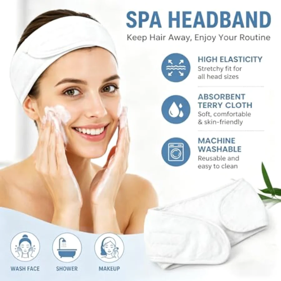 60Pcs Spa Facial Headbands Head Wrap Stretch White Cloth Hair Bands for, view 4