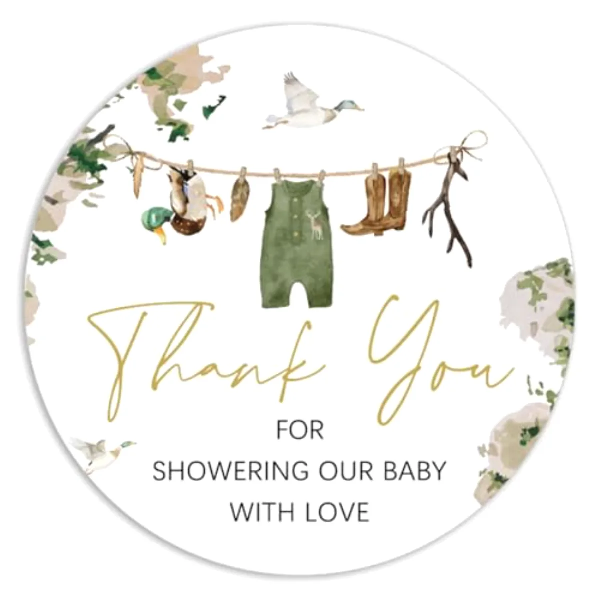 200Pcs Baby Shower Clothes Thank You Stickers Mallard Duck Baby Clothes