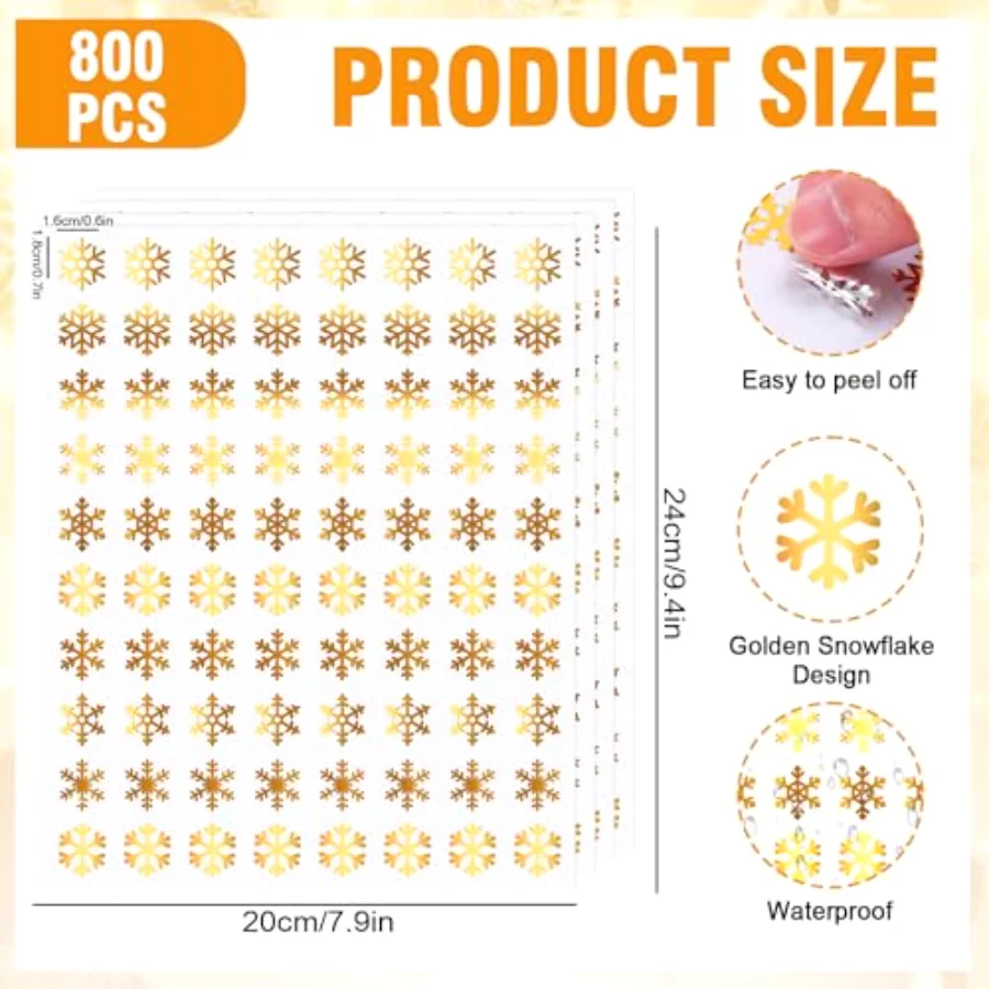 800Pcs Winter Snowflake Mini Stickers Christmas Gold Snowflake Self, view 2