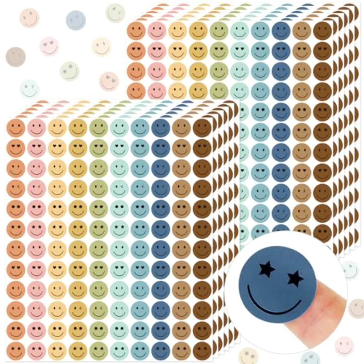 2400Pcs Boho Smile Face Mini Sticker 10 Colors Paper Decals 6 Designs