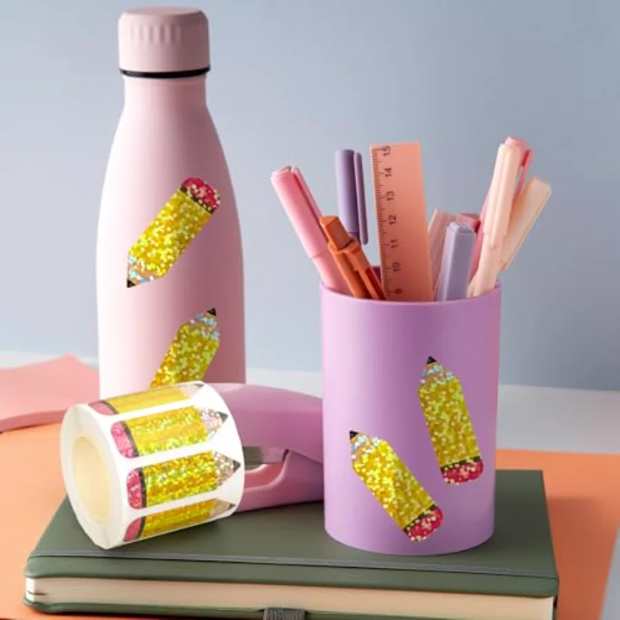 Back to School Stickers Roll Glitter Pencil Seal Stickers Holographic, view 4