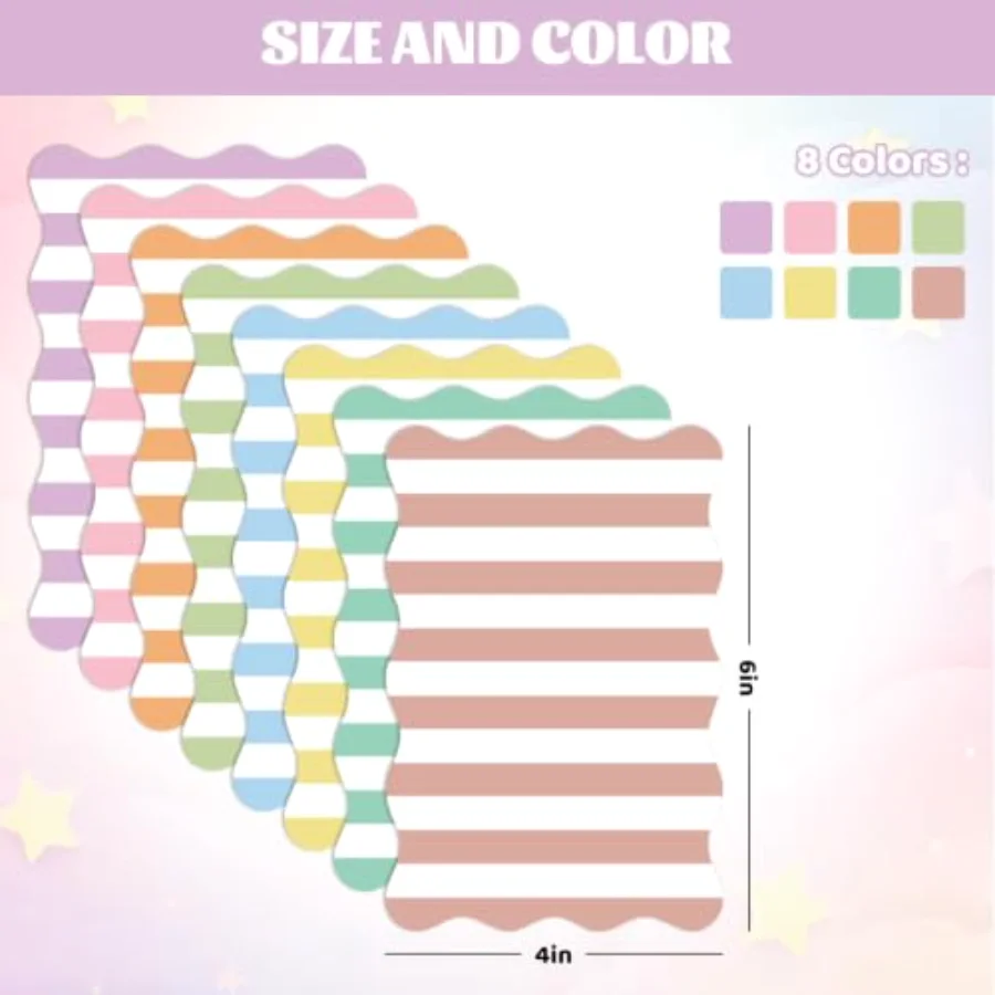 8Pcs Stripe Scalloped Sticky Notes 4 x 6 Inch Candy Color Striped Self, view 2