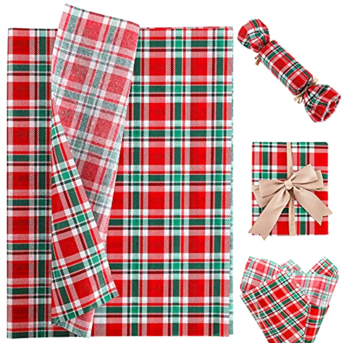 100 Sheets Christmas Tissue Paper Buffalo Plaid Wrapping Paper Red Green