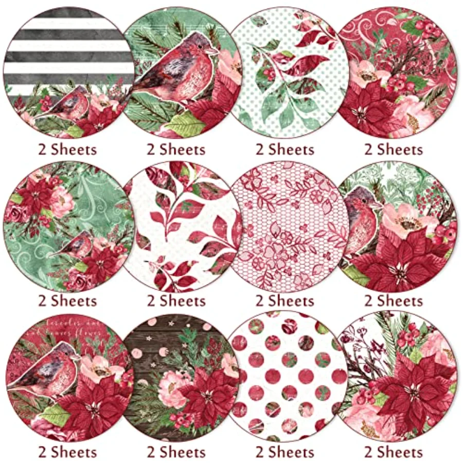 Christmas Scrapbook Paper 12 Designs Watercolor Poinsettia Pattern Paper, view 3