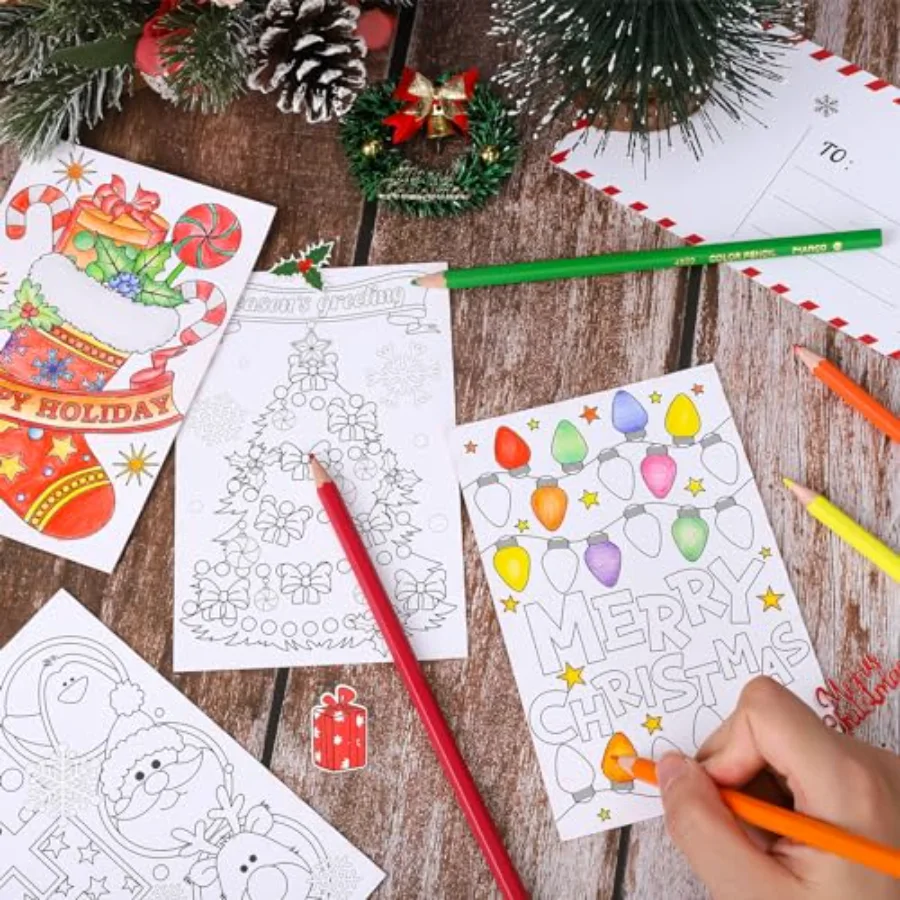48 Pack Blank Christmas Color Your Own Postcards to Santa 6 Designs, view 3