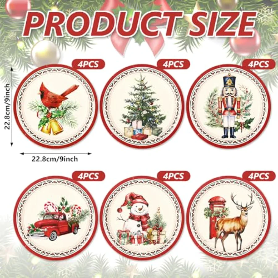 Christmas Paper Plates Snowman Nutcracker Cardinal Disposable Plates 6, view 2