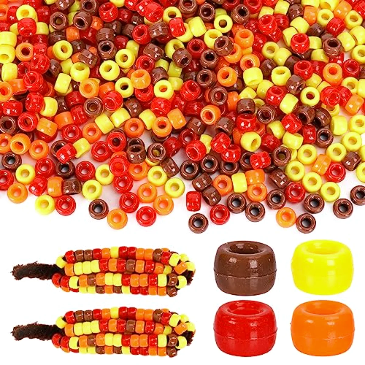 2000 Pieces Fall Pony Beads Plastic Craft Beads Red Brown Yellow Orange