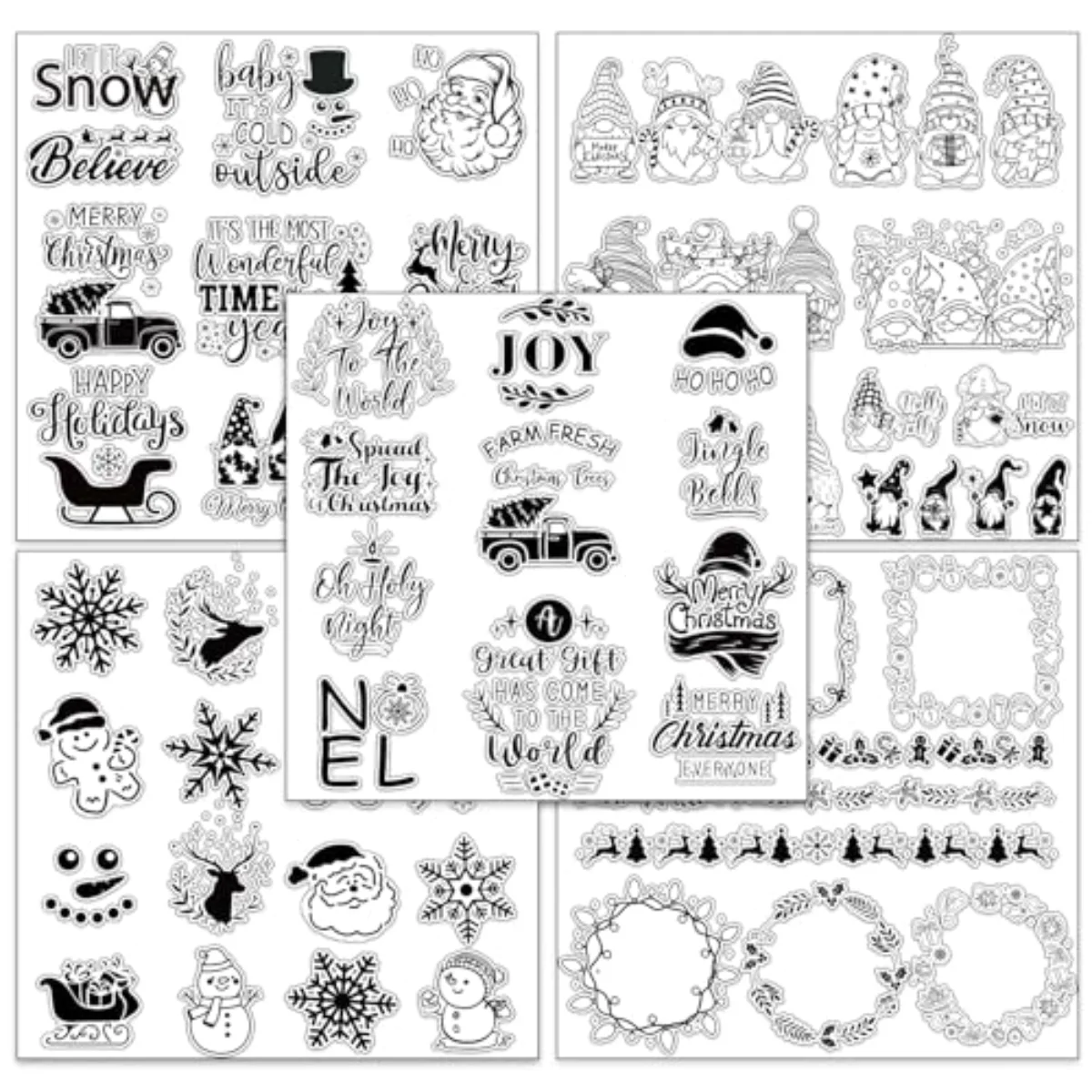 5 Sheet Christmas Clear Stamps Wreath Snowman Gnome Silicone Transparent