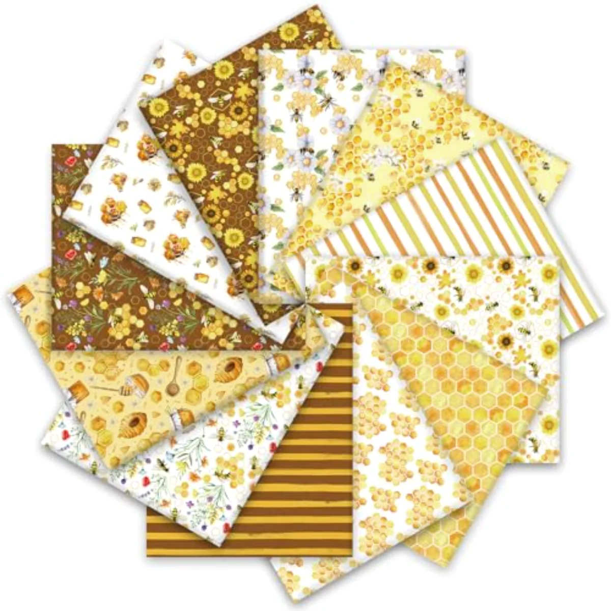 12 Pcs Summer Cotton Fabric Bundles Watercolor Bee Honeycomb Sunflower Fat