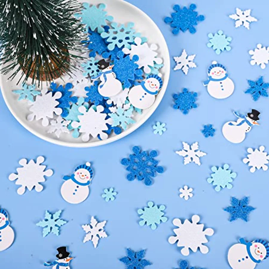 Winter Glitter Foam Sticker Kit 350Pcs Blue White Snowflake Snowman Foam, view 4