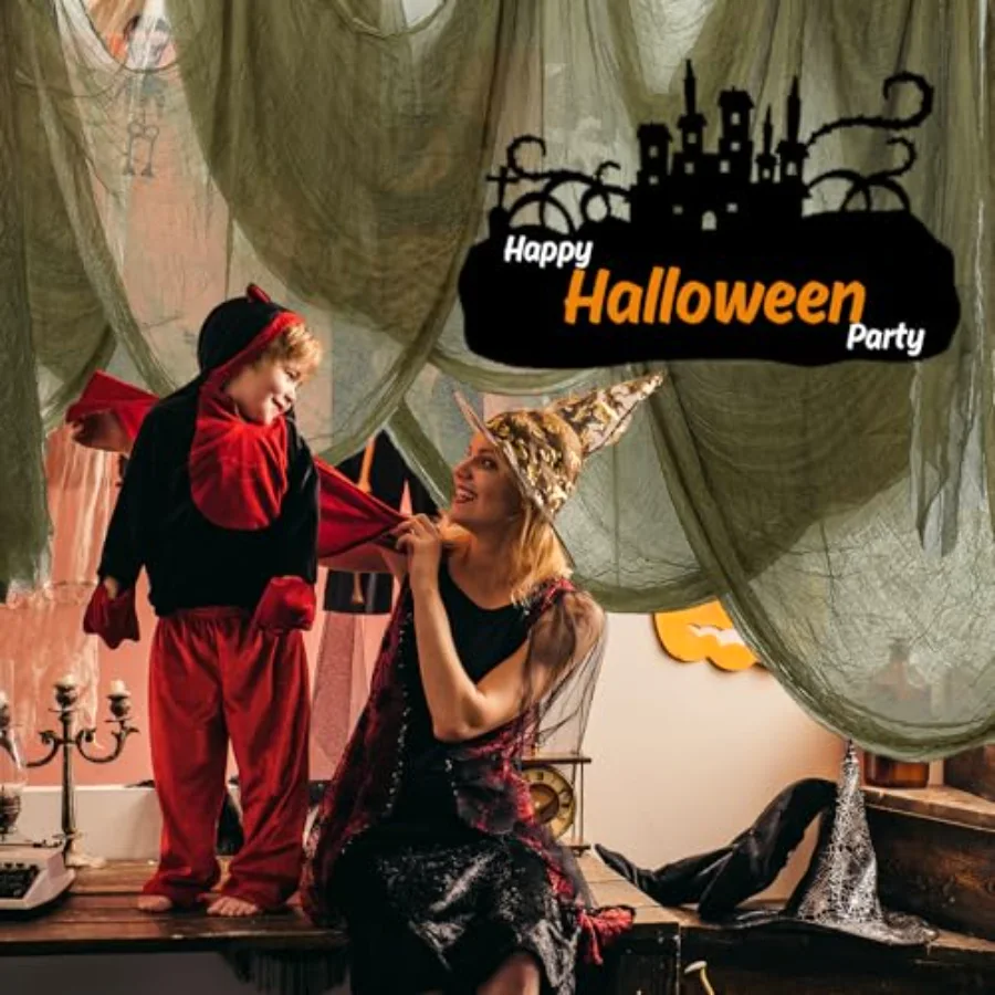 Halloween Olive Green Creepy Cloth 500 x 87 Inch Spooky Gauze Clothes, view 4