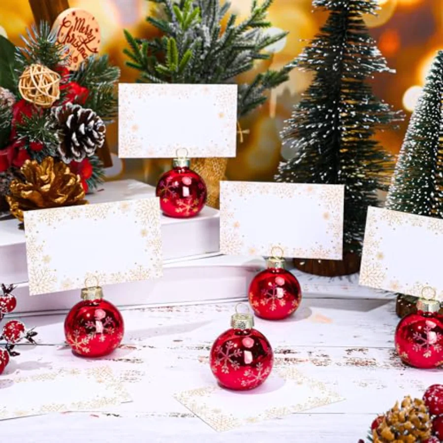 12 Packs Christmas Gold Snowflake Ornament Place Card Holders with Name, view 4