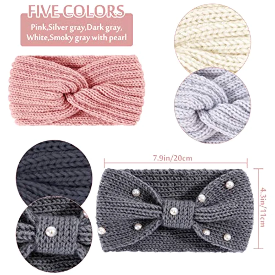 5 Pieces Winter Knit Headbands Chunky Knit Headbands, view 2