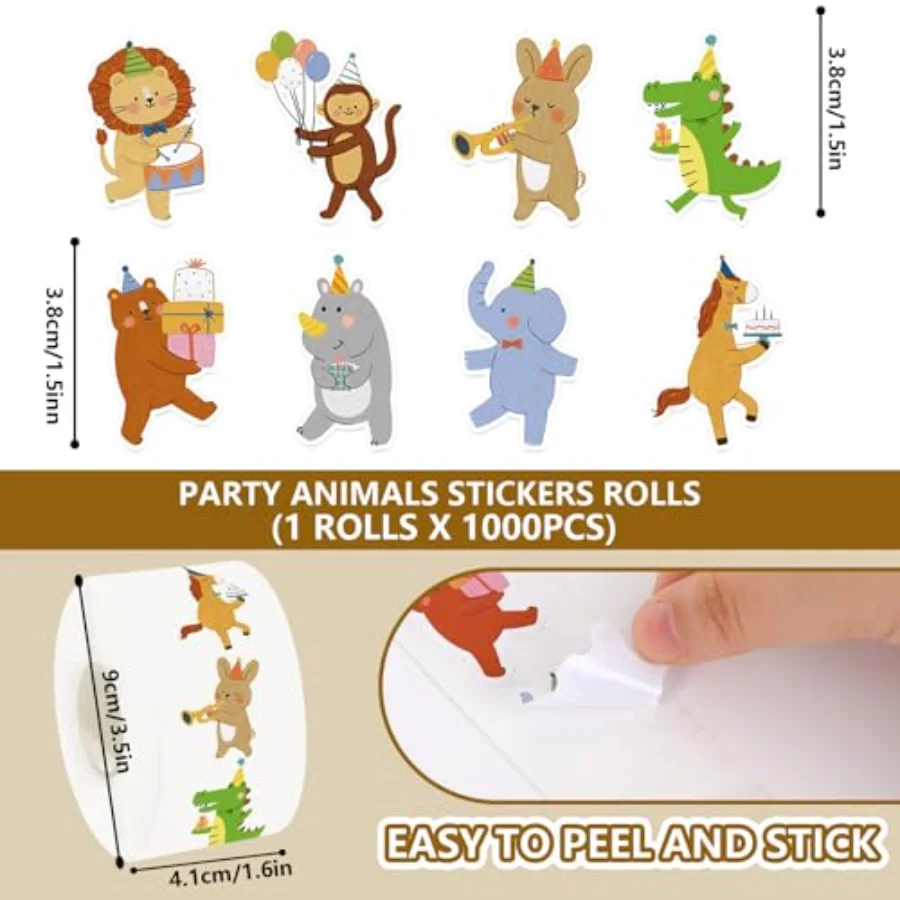 1000Pcs Party Animals Stickers Roll Seal Stickers Funny Animal, view 2