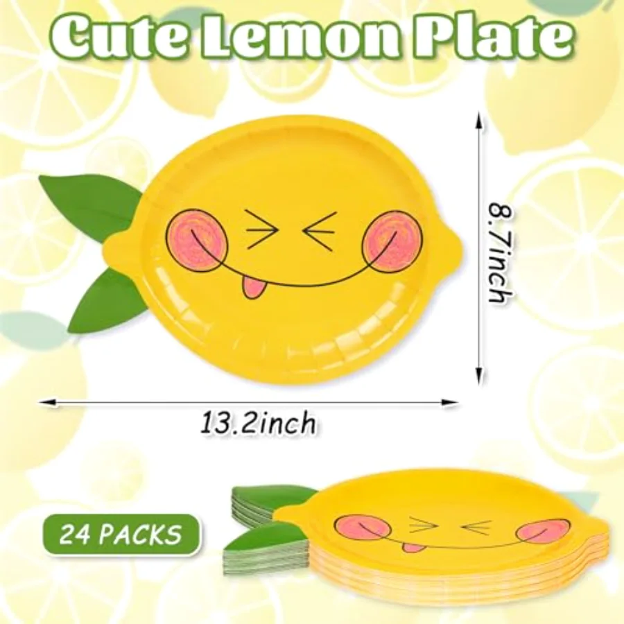 Summer Lemon Shaped Paper Plates 13.2 x 8.7 inch Large Disposable Plates, view 2