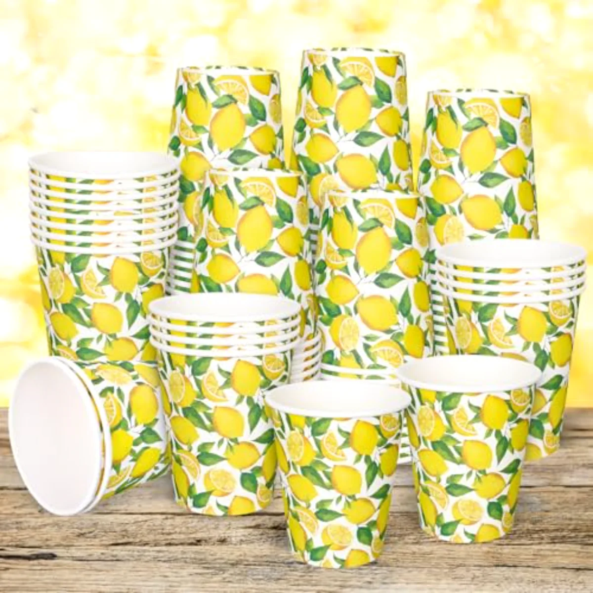 100 Pcs Summer Lemon Paper Cups Watercolor Yellow Lemon Fruit Disposable