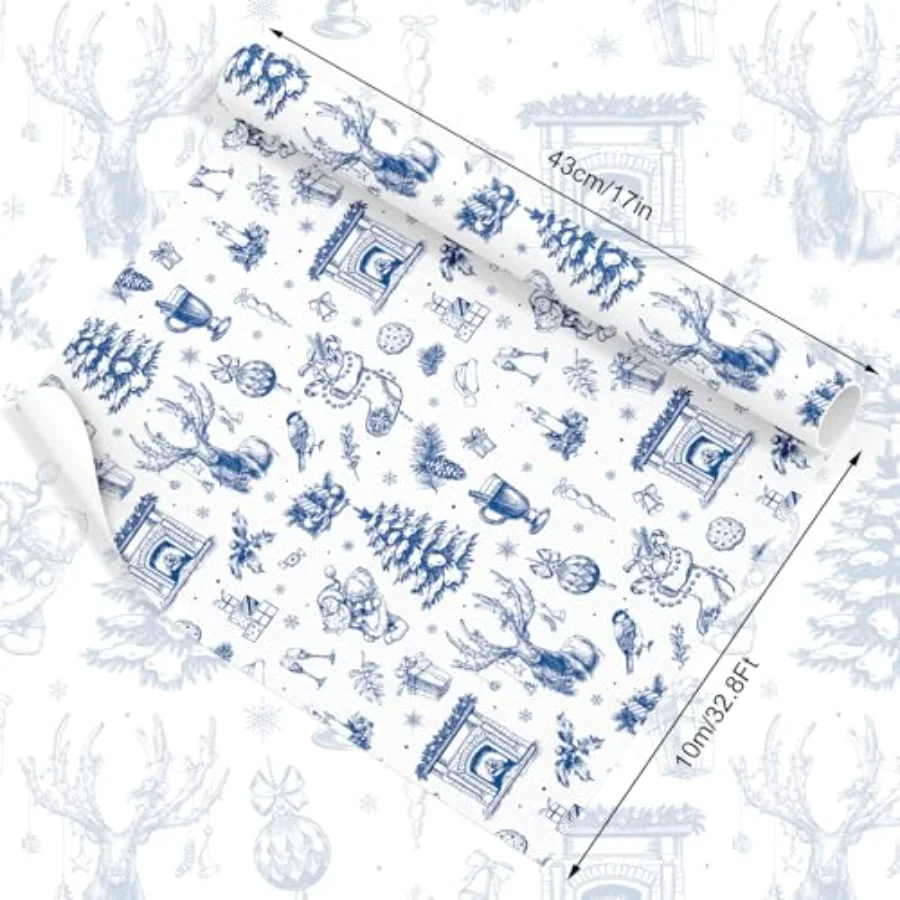 Christmas Wrapping Paper -Mini Roll- 17 In x 32.8 Ft Blue Christmas Tree, view 2