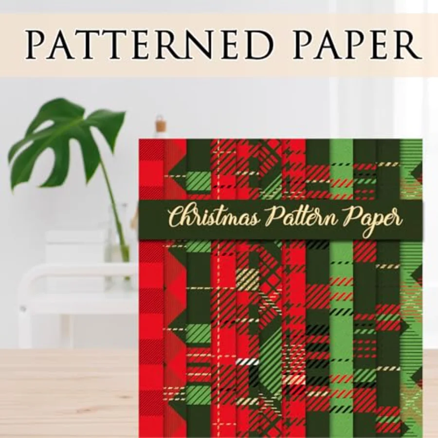 24Pcs Christmas Pattern Paper Plaid Scrapbook Specialty Paper Red Green, view 4