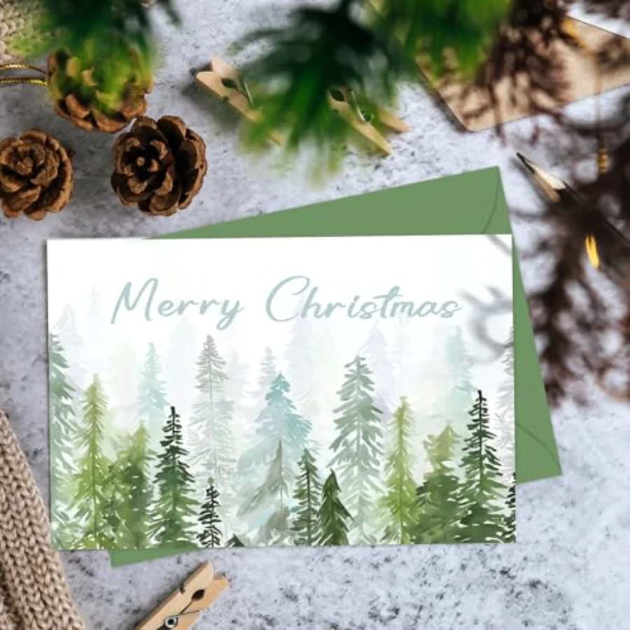 24 Pack Christmas Cards Pine Tree Forest Greeting Cards with Envelopes, view 4