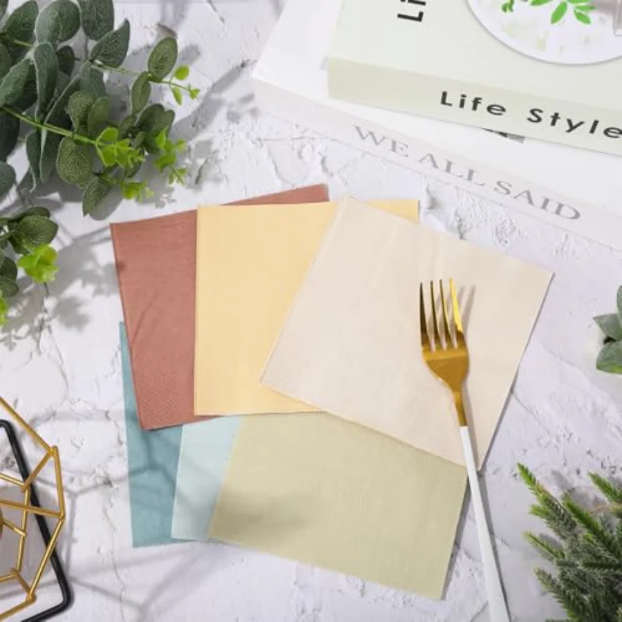 120 Sheet Neutral Color Cocktail Napkin 2 Ply Boho Dusty Blue Peach Cream, view 4